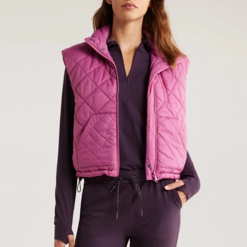 NWT Zella Reversible Quilted Puffer Vest in Pink Violet, Size XL